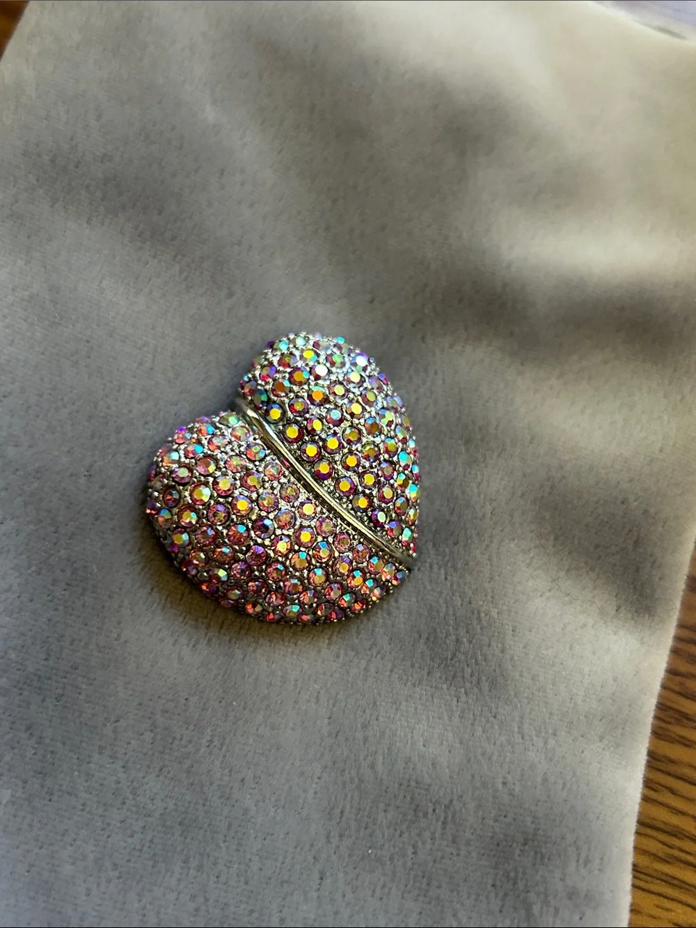 Watermelon Pink Glass Rhinestone Heart Brooch Gorgeous! Hard to photograph